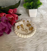 4-in-1 Gold Earring Set — Anti-Tarnish Floral, Heart, Fireworks & Mushroom Studs