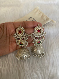 Aaloka Silver-Look Handcrafted Brass Jhumkis