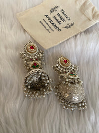 Aaloka Silver-Look Handcrafted Brass Jhumkis
