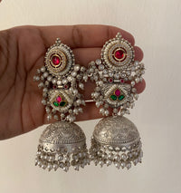 Aaloka Silver-Look Handcrafted Brass Jhumkis