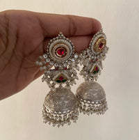 Aaloka Silver-Look Handcrafted Brass Jhumkis