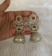 Aaloka Silver-Look Handcrafted Brass Jhumkis