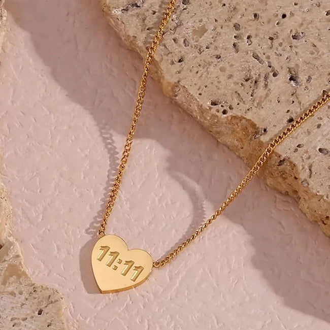 Aferando 11:11 Angel Heart Pendant Necklace – Gold Plated Anti-Tarnish