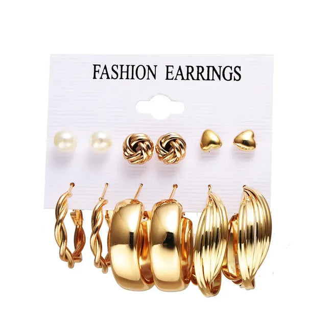 Aferando Gold Plated Earring Combo Set - Pack of Six Hoops and Stud Earrings