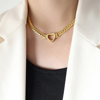 Aferando Heart Lock Cuban Chain Necklace – Gold Plated Stainless Steel Anti-Tarnish