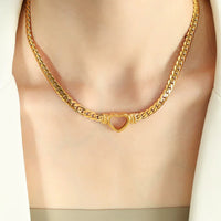 Aferando Heart Lock Cuban Chain Necklace – Gold Plated Stainless Steel Anti-Tarnish