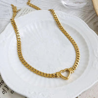 Aferando Heart Lock Cuban Chain Necklace – Gold Plated Stainless Steel Anti-Tarnish