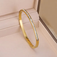 Aferando Luxe Line Diamond-Style Bangle Bracelet – Gold Plated Stainless Steel Anti-Tarnish
