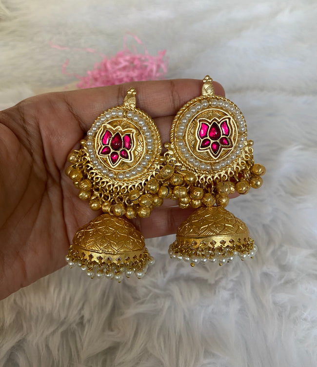 Aferando Rani Lotus Pearl Jhumka Earrings