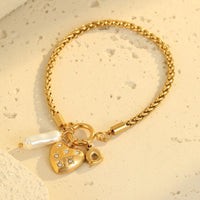 Amora Pearl Heart Charm Bracelet – 18K Gold Plated