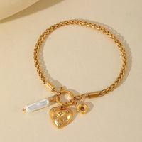 Amora Pearl Heart Charm Bracelet – 18K Gold Plated