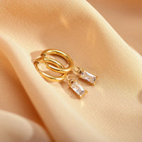18K Gold-Plated 316L Stainless Steel Luxe Baguette Zircon Hoops