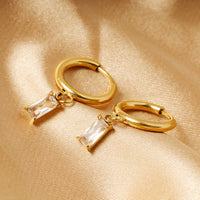 18K Gold-Plated 316L Stainless Steel Luxe Baguette Zircon Hoops