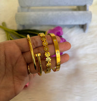 Anti-Tarnish 18K Gold Plated Bangle Bracelet Stack Set of 3 for Women — Nail, Daisy Bloom & Celestial Star Design