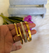 Anti-Tarnish 18K Gold Plated Bangle Bracelet Stack Set of 3 for Women — Nail, Diamond & Star Design
