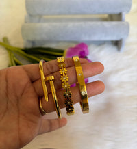 Anti-Tarnish 18K Gold Plated Bangle Bracelet Stack Set of 3 for Women — Nail, Daisy Bloom & Celestial Star Design