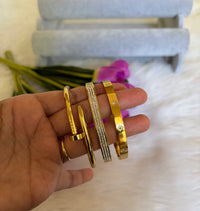 Anti-Tarnish 18K Gold Plated Bangle Bracelet Stack Set of 3 for Women — Nail, Diamond & Star Design