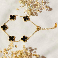 Anti-Tarnish 18K Gold Plated Black Clover Charm Bracelet – Stainless Steel
