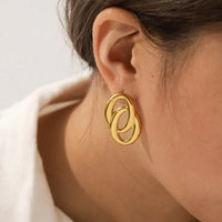 Anti-Tarnish 18K Gold Plated Geometric Interlinked Earrings for Women