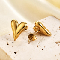 Anti-Tarnish 18K Gold Plated Heart Shape Stud Earrings for Women