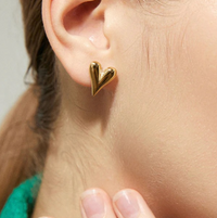 Anti-Tarnish 18K Gold Plated Heart Shape Stud Earrings for Women