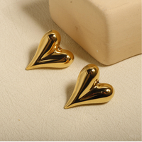 Anti-Tarnish 18K Gold Plated Heart Shape Stud Earrings for Women