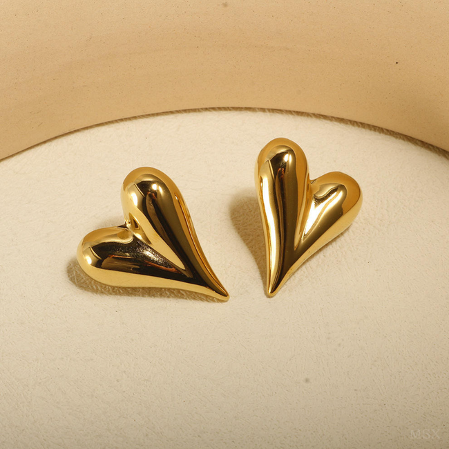 Anti-Tarnish 18K Gold Plated Heart Shape Stud Earrings for Women