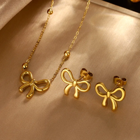Anti-Tarnish 18K Gold Plated Stainless Steel Bow Necklace and Earrings Combo Set for Women