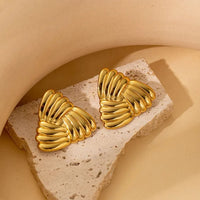 Anti-Tarnish 18K Gold Plated Stainless Steel Chunky Fan Design Statement Stud Earrings for Women