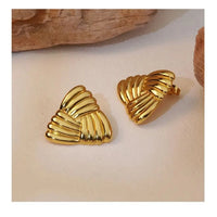 Anti-Tarnish 18K Gold Plated Stainless Steel Chunky Fan Design Statement Stud Earrings for Women