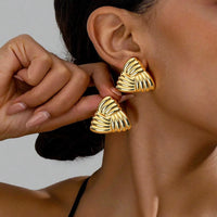 Anti-Tarnish 18K Gold Plated Stainless Steel Chunky Fan Design Statement Stud Earrings for Women