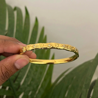 Anti-Tarnish 18K Gold Plated Textured Rhinestone Bangle for Women – 304 Stainless Steel
