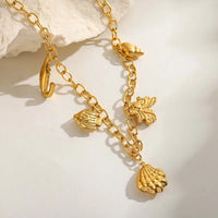 304 Stainless Steel 18K Gold-Plated Cable Chain Multi-Charms Necklace