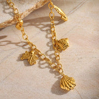 304 Stainless Steel 18K Gold-Plated Cable Chain Multi-Charms Necklace