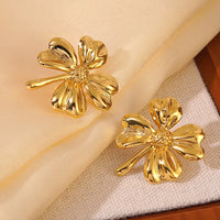 304 Stainless Steel 18K Gold-Plated Four-Petal Flower Stud Earrings