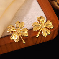 304 Stainless Steel 18K Gold-Plated Four-Petal Flower Stud Earrings