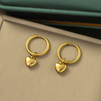 304 Stainless Steel 18K Gold-Plated Heart Drop Hoop Earrings