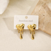 304 Stainless Steel 18K Gold Plated Dripping Heart Stud Earrings