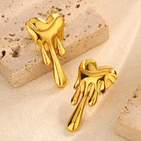 304 Stainless Steel 18K Gold Plated Dripping Heart Stud Earrings