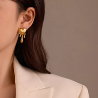 304 Stainless Steel 18K Gold Plated Dripping Heart Stud Earrings