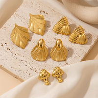 Anti-Tarnish 4-in-1 Gold Sculpture Earring Set —  Astra, Fan Drop, Mushroom & Leaf Studs