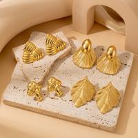 Anti-Tarnish 4-in-1 Gold Sculpture Earring Set —  Astra, Fan Drop, Mushroom & Leaf Studs