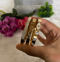 Anti-Tarnish Bangle Bracelet Stack Set - Rhinestone, Bloom & Evil Eye Bangle Stack