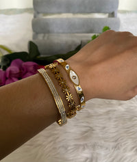 Anti-Tarnish Bangle Bracelet Stack Set - Rhinestone, Bloom & Evil Eye Bangle Stack