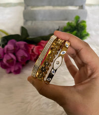 Anti-Tarnish Bangle Bracelet Stack Set - Rhinestone, Bloom & Evil Eye Bangle Stack