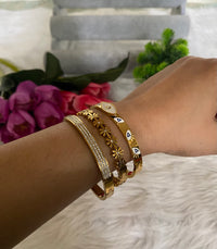 Anti-Tarnish Bangle Bracelet Stack Set - Rhinestone, Bloom & Evil Eye Bangle Stack