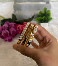 Anti-Tarnish Bangle Bracelet Stack Set - Rhinestone, Bloom & Evil Eye Bangle Stack