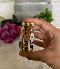 Anti-Tarnish Bangle Bracelet Stack Set - Rhinestone, Bloom & Evil Eye Bangle Stack