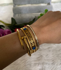Anti-Tarnish Bracelet Stack Set of 3 - Nail, Evil Eye & Diamond Bangle Stack