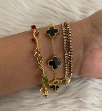 Anti-Tarnish Bracelet Stack Set of 3 — Multicolor Stone + Black Clover + Zircon Tennis | 18K Gold Plated Stainless Steel